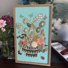 Large One of A Kind Jewelry Framed Art. Beautiful and Unique Piece of Artwork .