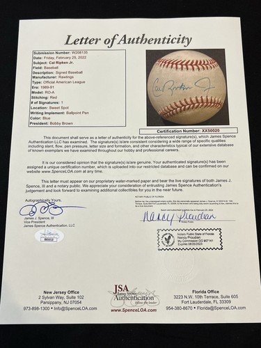 CAL RIPKEN Jr FULL JSA LOA Cert 1980's Autographed Baseball Ball AL Bobby Brown - Picture 3 of 8