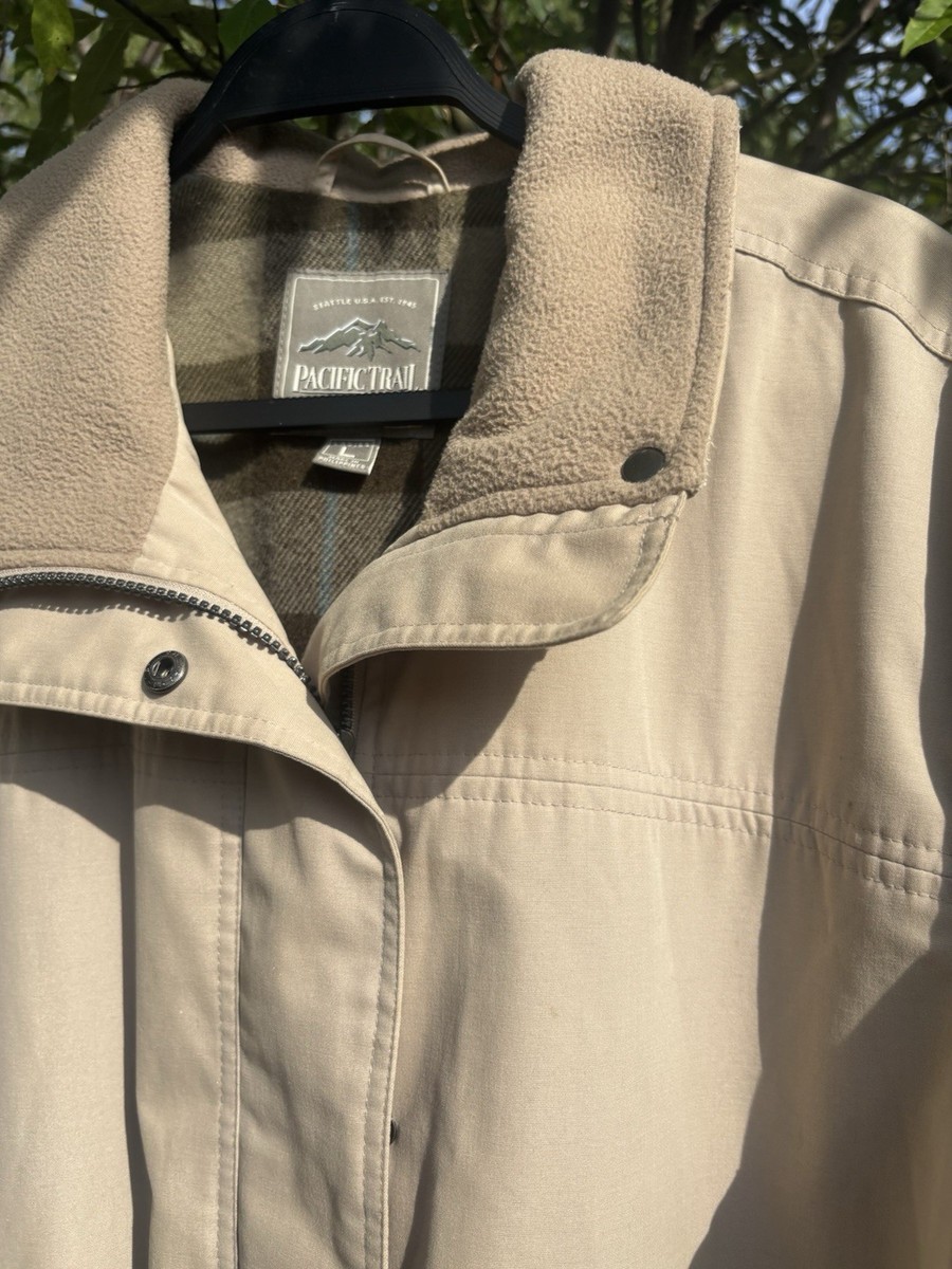 Vintage Pacific Trail Ladies Beige Jacket Coat Fleece Lined Plaid
