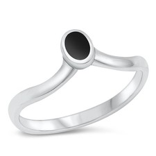 Minimalist Oval Black Onyx Cute Ring New .925 Sterling Silver Band Sizes 4-10
