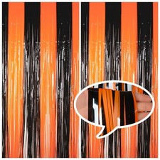 Black and Orange Tinsel Foil Fringe Curtains Party Backdrop 3.2 x 8 ft Stream...