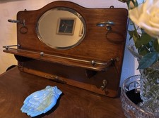 Antique Edwardian Hall / Cloakroom Mirror with Shelf & Coat Rail – c.1900–1920