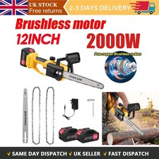 12" 2000W Electric Chain Saw 21v Cordless Wood Cutting Machine w/ 2x Battery UK