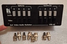 Kramer VM-4E 4x4 Video Audio Switcher, w/ 8 BNC male to RCA female. Untested