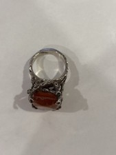 Vintage Sterling Silver Old Large Amber Ring Size 6