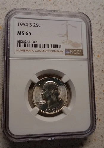 USA 25c~Twenty Five Cents 1/4 Dollar~ Washington Quarter 1954-S~* MS 65 By PCGS