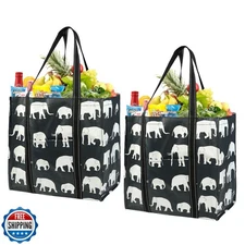 BeeGreen Elephant Large Reusable Grocery Bags with Hard Bottom - Heavy Duty F