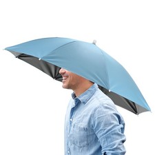 1 Pcs 26" Headband Umbrella Hat Black Glue Umbrella Cap for Outdoor Sky Blue