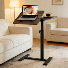 Overbed Bedside Table with Hidden Wheels, Height Adjustable 60*40 cm 360°Swivel