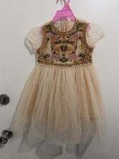 Gucci Girls Beige/Pink Cat Embellished Silk Tulle Fit & Flare Dress 4