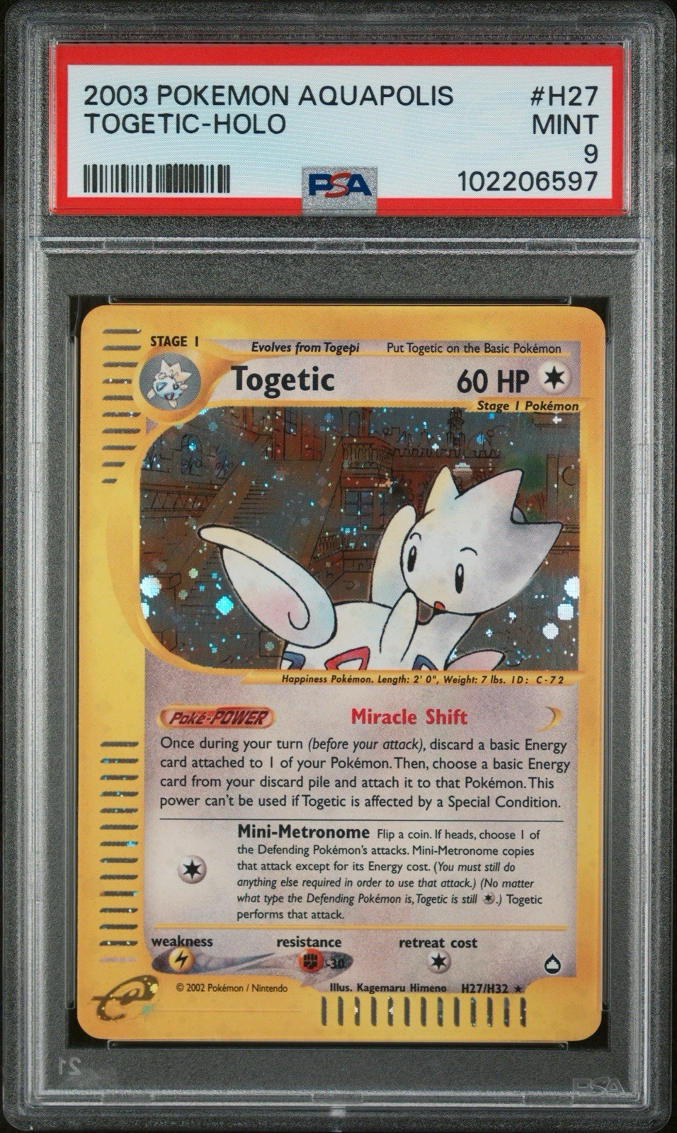 2003 POKEMON AQUAPOLIS #H27 TOGETIC HOLO PSA 9 H27/H32 MINT POP 208