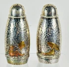 Gorham Sterling Mixed Metal Hammered Salt Shakers A92 Arts & Crafts