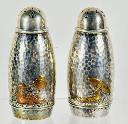 Gorham Sterling Mixed Metal Hammered Salt Shakers A92 Arts & Crafts