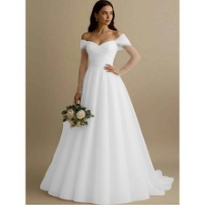 Color: Pure White, Size: 18W - One-shoulder Long-sleeve Wedding Dress French-sty