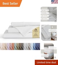 100 Cotton Percale Sheets Full Size, White, Deep Pocket, 4 Pieces Set - 1 Fl...