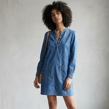 NWT Madewell Blue Denim Patch Pocket Long Sleeve Popover Shirtdress Size S
