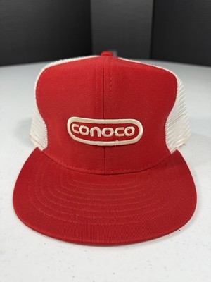 Vintage Conoco Trucker Hat Snapback Red White Mesh Sportcap Gas Oil Patch Cap