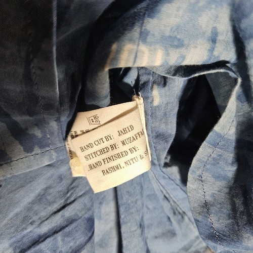 Kardo Indigo Blau Indisch Baumwolle Abstrakt Würfel Kurzarm Button Down Hemd S - Bild 3 von 3