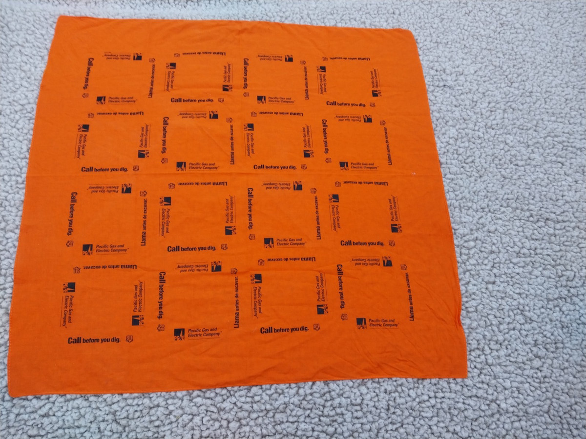 Vintage PG&E Pacific Gas and Electric 811 Safety Orange Advertising Bandana 21" View 2