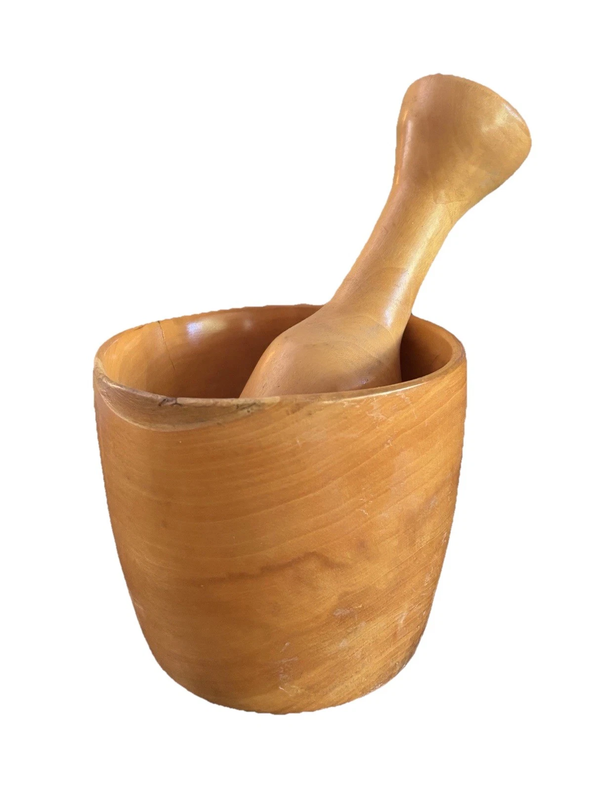Hand-Turned Box Elder Kitchen Wood Mortar & Pestle Signed (H)