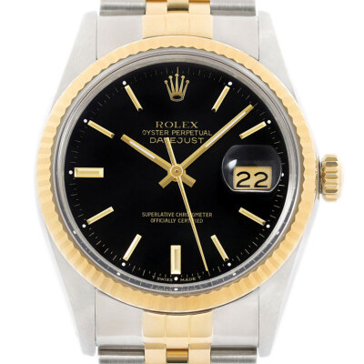 Rolex Datejust 18K Gelbgold & SS Schwarzes Zifferblatt Jubilee Uhr 16013