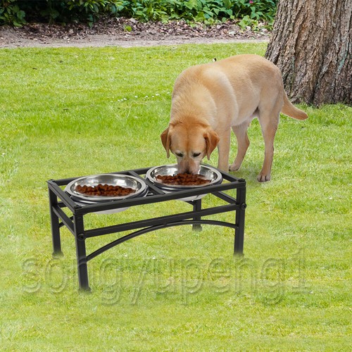 Elevated Raised Stainless Steel Feeder Dog Double Bowl Food Water Pet Dish Diner - Picture 4 of 13