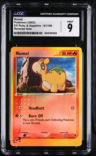 CGC Graded 9 Mint Numel 61/109 Ex Ruby & Sapphire Reverse Holo Pokemon Card