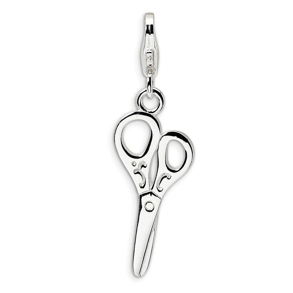 Scissors Charm .925 Sterling Silver 3D Solid Click On Amore La Vita-image