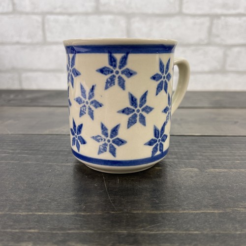 vtg blue snowflake pottery mug Blue trim 10oz Coffee Tea Mug Cup - Picture 12 of 12