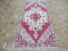 3'11 x 7'9 Hand Knotted Red Vintage Anatolian Turkish Oushak Oriental Rug G11391