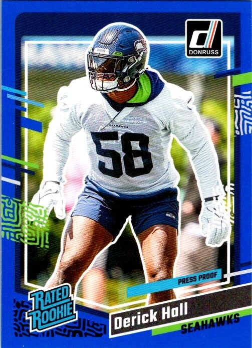 2023 Panini Donruss #388 Derick Hall Blue Press Proof Rated Rookie