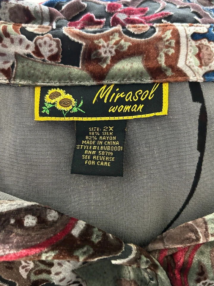 Camisa Mirasol Mujer 2X Terciopelo Burnout Multicolor Botón L/S Caprichoso Gótico Foto 4 de 4