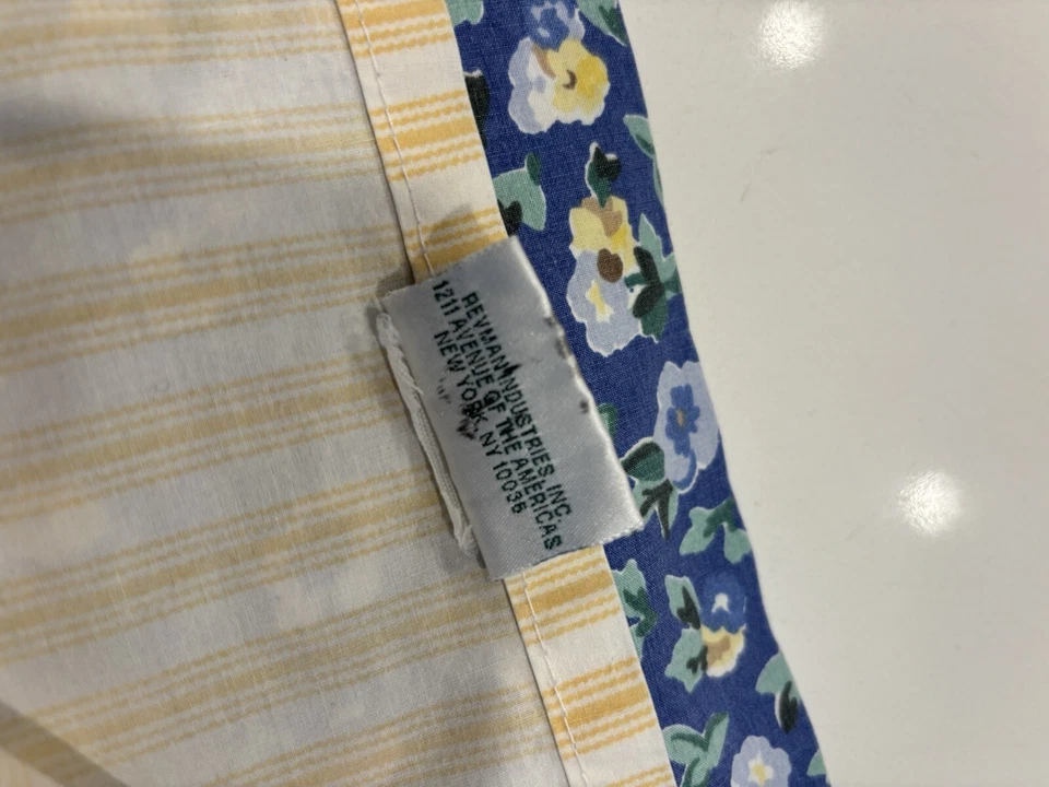 LAURA ASHLEY Primrose Queen Sábana Plana Azul Floral Rayas Amarillas EE. UU. Foto 4 de 4