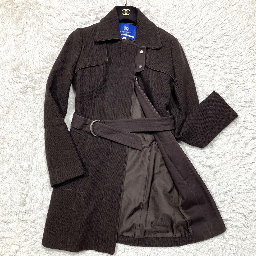 BURBERRY BLUE LABEL Long Coat Dark Brown 38 Waist Belt Women's #D2711A