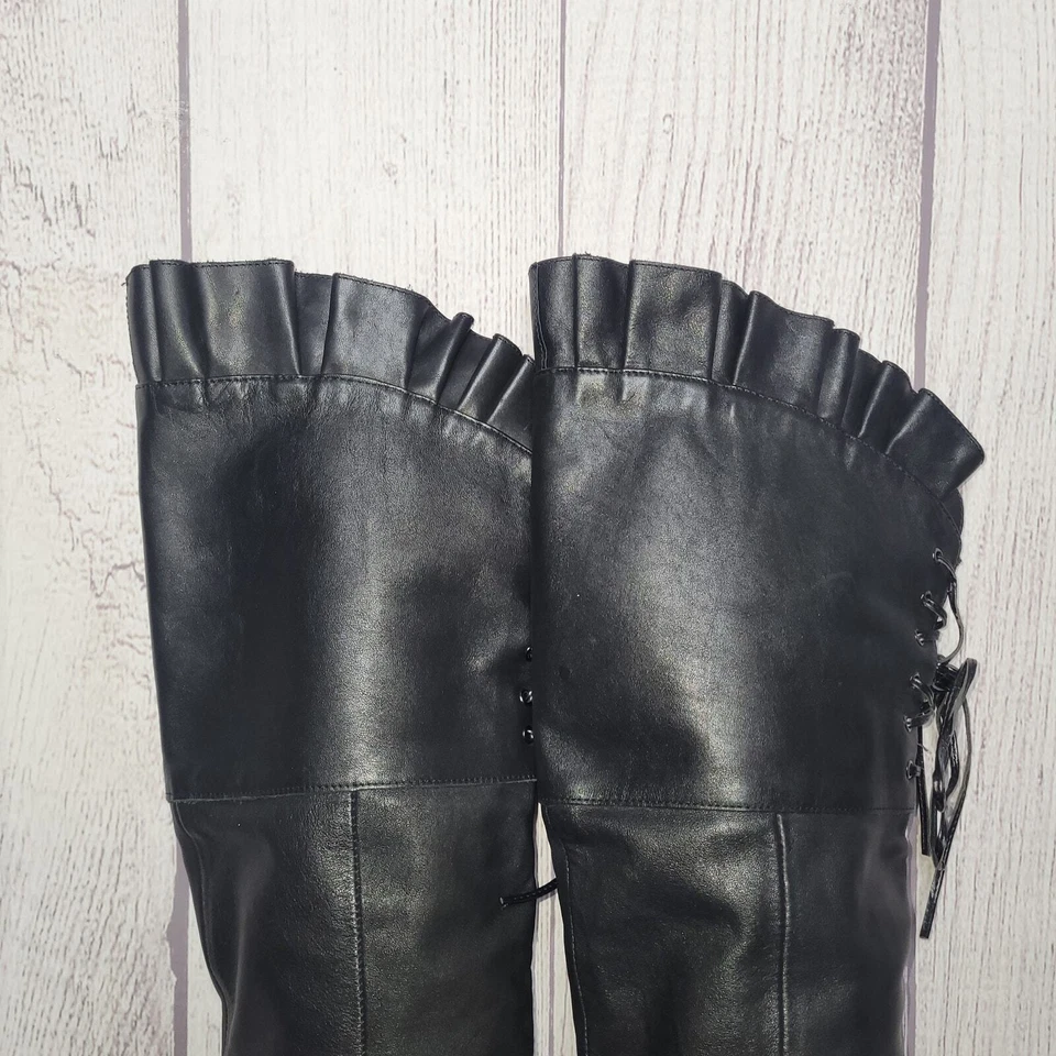 Botas Kelsi Dagger Sophia de cuero negro con cremallera lateral sobre la rodilla talla 8 Foto 2 de 4