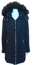 Tommy Hilfiger Womens Faux Fur Trim Hooded Puffer Coat Black XL