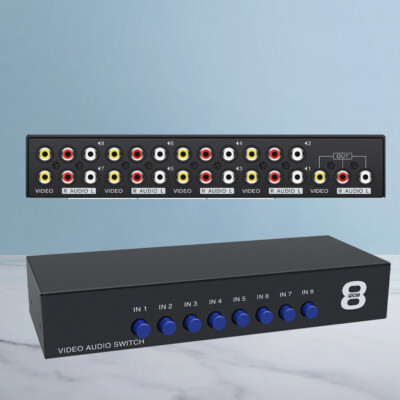 8 Port RCA Composite Audio Video AV 8-Way Switch Selector Switcher