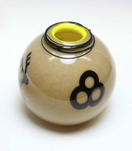 Vtg Studio Art Hand Blown Glass Vase Deer Sun Turtle MCM Artisan Signed Numbered - Picture 3 of 8