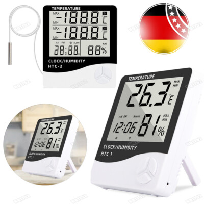 Digital Innen & Außen Temperatur Thermometer Hygrometer Luftfeuchtigkeit Uhr DE