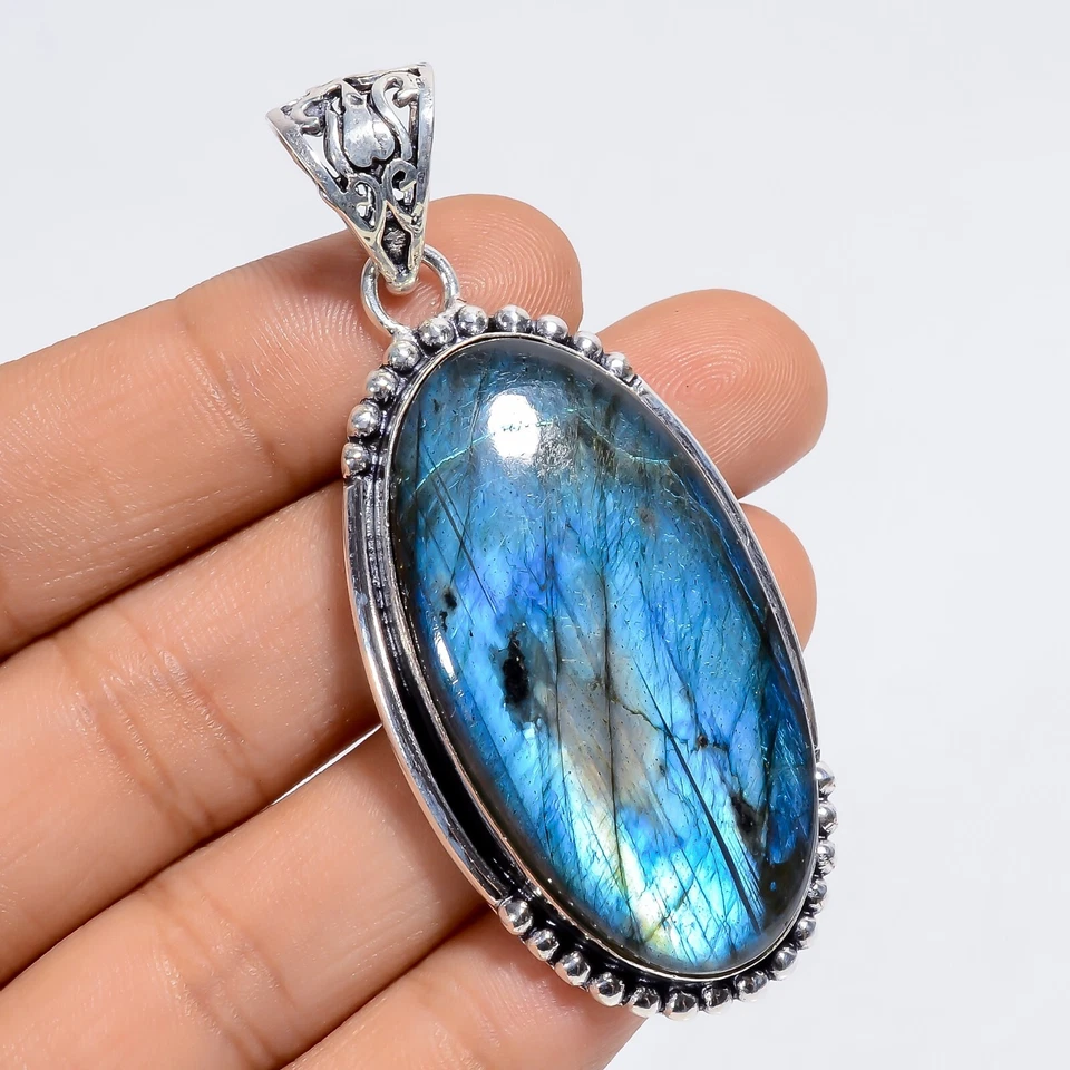 Natural Labradorite Oval Pendant  handmade sterling silver 925 pendant for Gift - Image 3 of 4