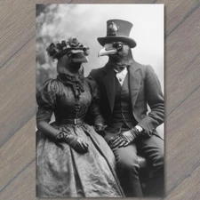 4x6" Victorian Crows Vintage Clothing Gothic Dark Couple Formal Wear Weird