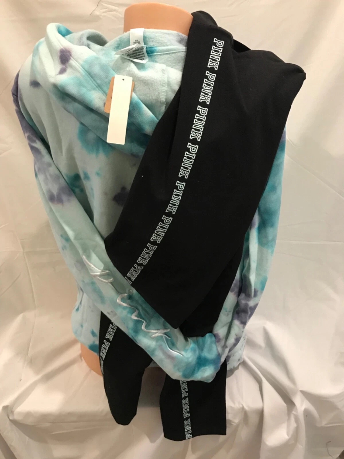 UNDERCOVER Victorias Secret rosa campus pullover felpa con cappuccio e leggings SET 2 PEZZI M XXL NUOVO CON ETICHETTE Tiedye