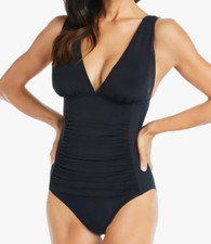 Beyond Control Plunge V-Neck One Piece Tummy Control Swimsuit Black Size 16 NWT