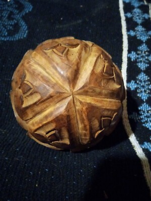 Vintage Hand Carved Decorative Wood Ball Sphere Unique One of a Kind Piece
