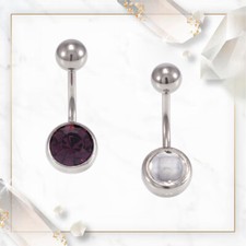 14G Belly Button Rings of Two Navel Piercing Surgical Steel with Jewels Package
