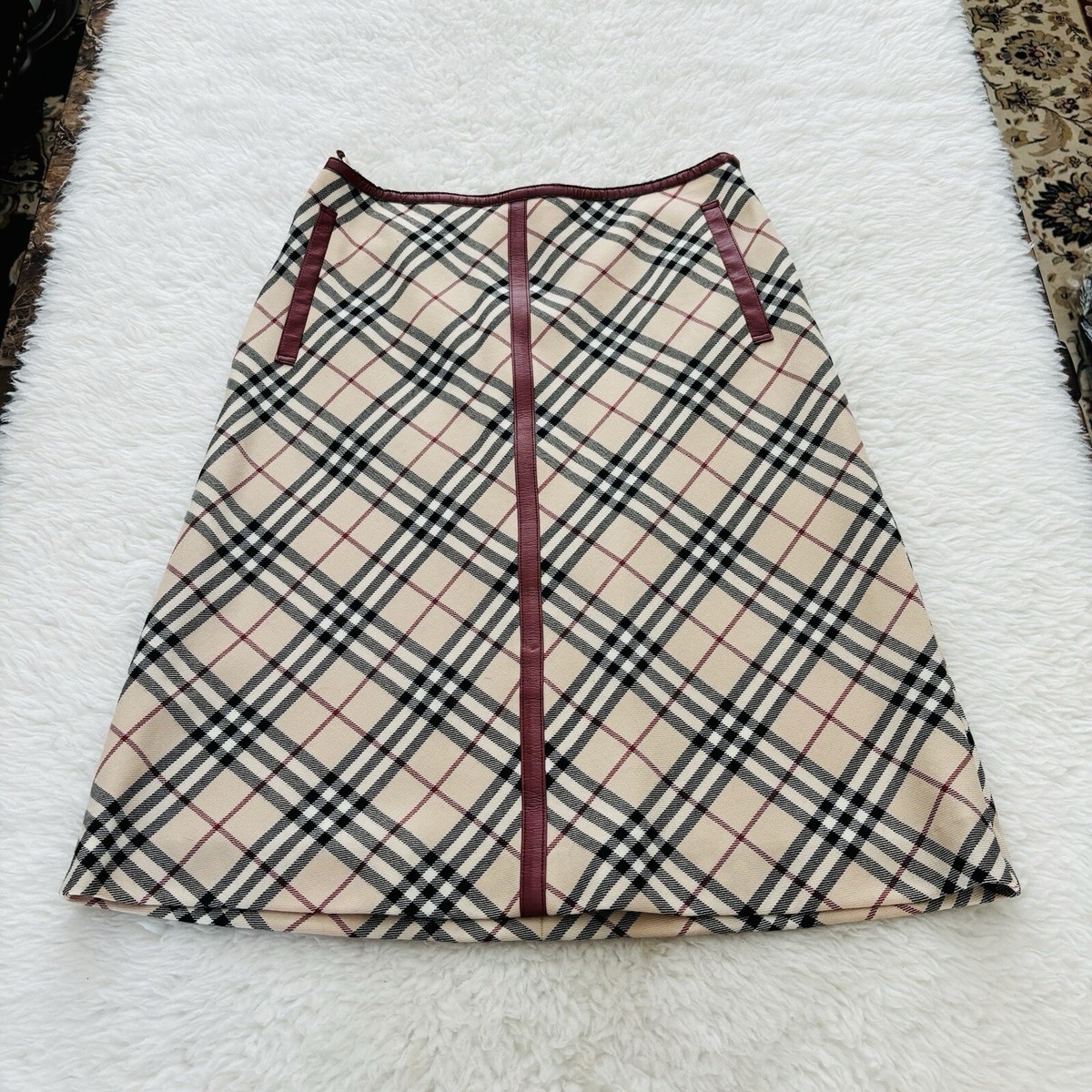 Burberry London Blue Label Nova Check Red Leather Accent A Burberry London Blue Label Nova Check Red Leather Accent A