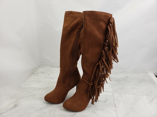 BRECHELLE'S Women's Boots Suede Knee High Heel Fringes Zipper Size 6.5 - Picture 8 of 17