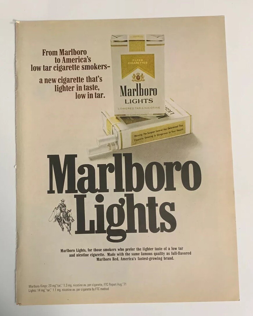 marlboro lights cigarettes Cigarette 1972 Vintage Print Advertisement Ad A New Cigarette 1998 Marlboro Ultra Lights Cigarettes