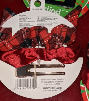 Scunci Scrunchies And Barrettes 3 Piece Set Red Plaid Lot of 4 | eBay