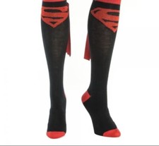 SUPERMAN Cape Knee High Sock Comics SUPERHERO socks in RED BLACK